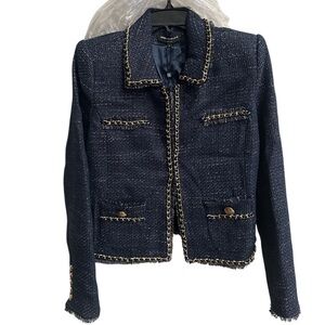 Generation Love Dark Blue/ Navy Suvi Tweed Jacket/Blazer with Gold Details